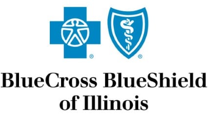 Logo with a cross and a shield that says BlueCross BlueShield of Illinois