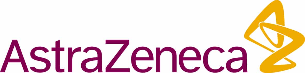 AstraZeneca wordmark with red text and yellow icon