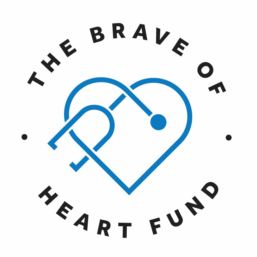 Logo with a blue heart outline and a stethoscope. Black text reads The Brave of Heart Fund