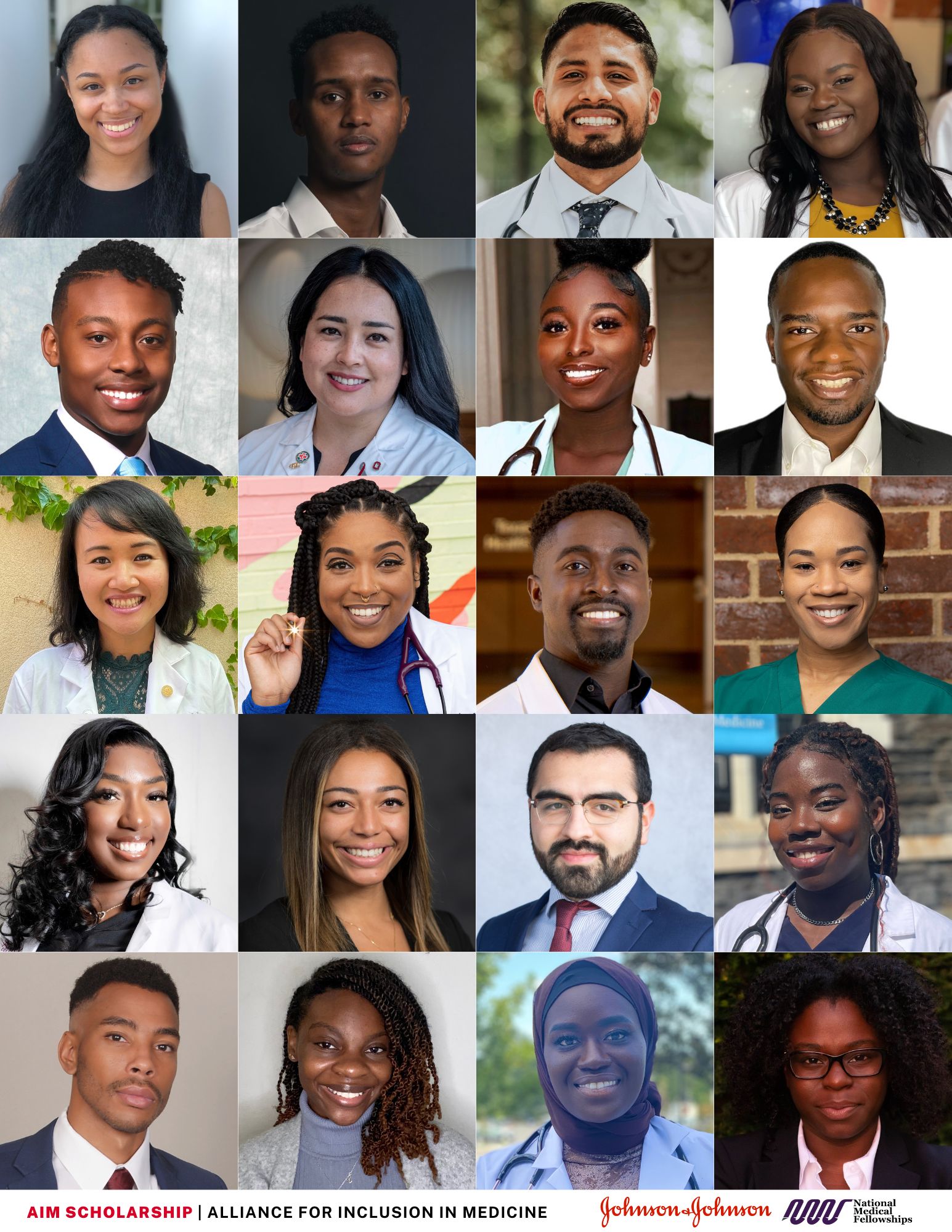 Collage of 20 scholars in the second cohort of the Alliance for Inclusion in Medicine program