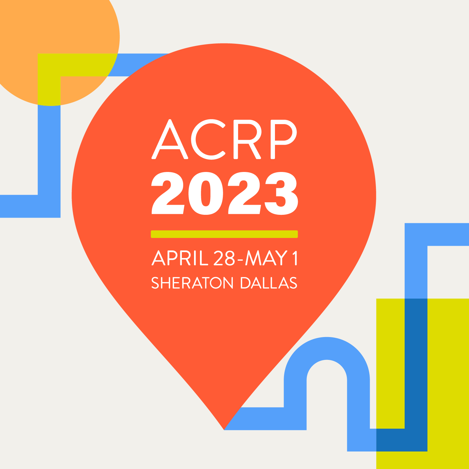 An orange balloon graphic encompassing the announcement of the 2023 Association of Clinical Research Professionals Annual Conference. The conference will be held from April 28th to May 1st at the Sheraton Hotel in Dallas, Texas. NMF Dctr will be in attendance.