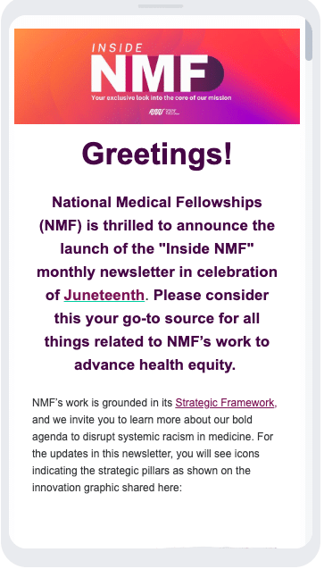 Screenshot of NMF's email newsletter