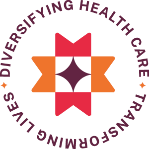 National Medical Fellowships Nmf Logo Tagline Full Color Rgb 300px W 72ppi NMF logo is an eight-pointed star and text wraps around it reading: Diversifying Health Care, Transforming Lives