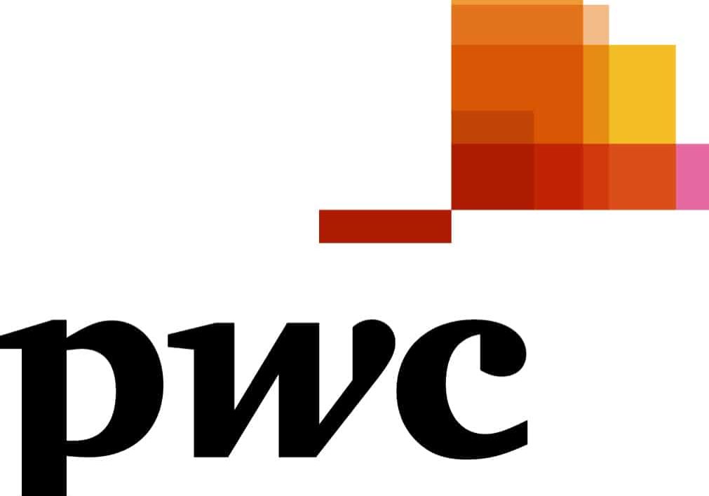 Logo reading pwc with an orange rectangles